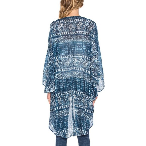 Amuse Society Evermore Blue Kimono Cardigan Swim Coverup Boho Kimono XS/S - Picture 8 of 11